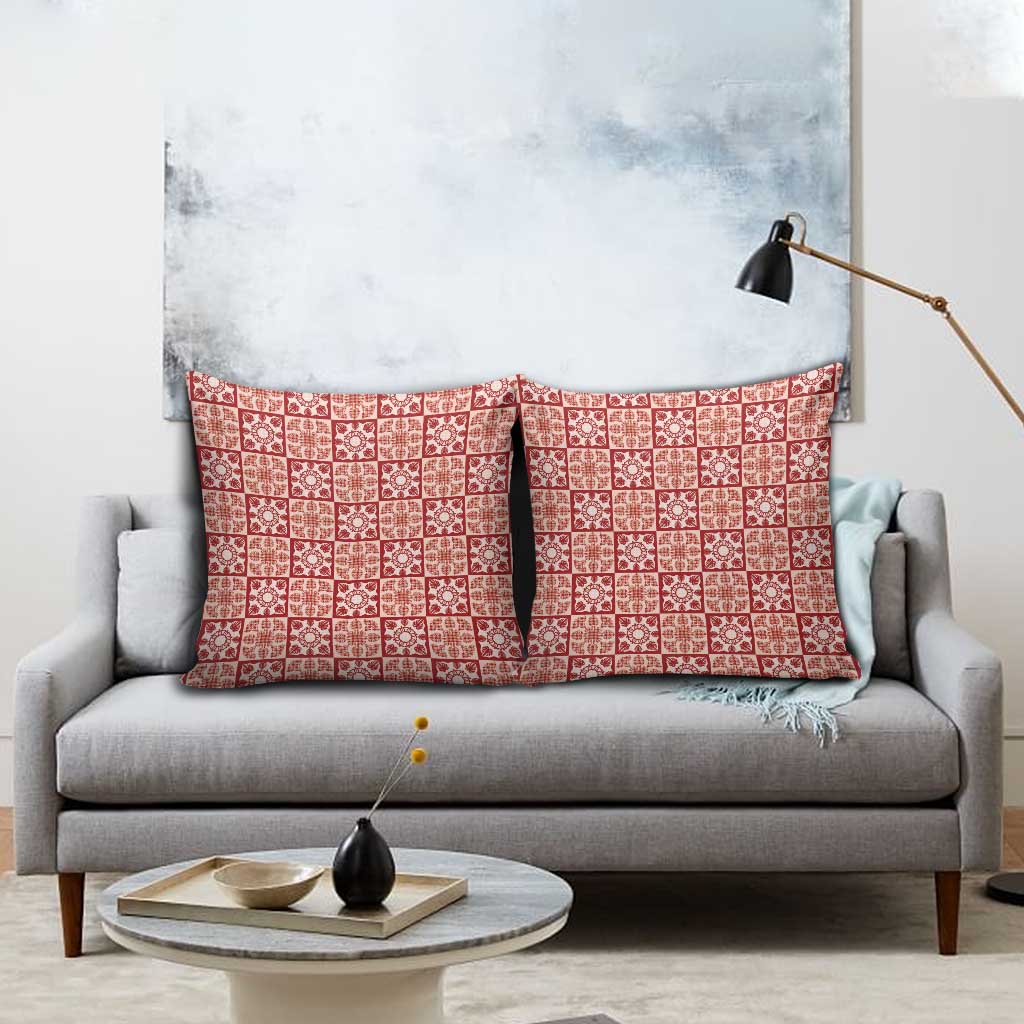 Ulaula Palaka Quilt Hawaii Pillow Cover Hawaiian Tropical Monstera Sea Turtle LT14 - Polynesian Pride