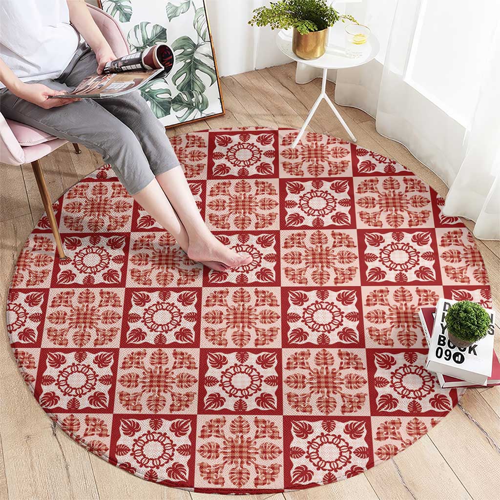 Ulaula Palaka Quilt Hawaii Round Carpet Hawaiian Tropical Monstera Sea Turtle LT14 - Polynesian Pride