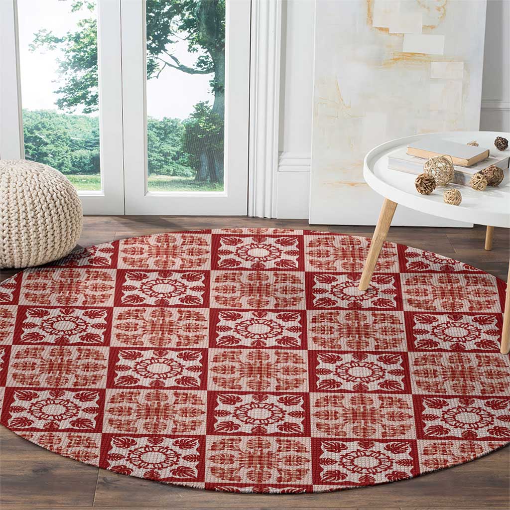 Ulaula Palaka Quilt Hawaii Round Carpet Hawaiian Tropical Monstera Sea Turtle LT14 - Polynesian Pride