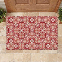 Ulaula Palaka Quilt Hawaii Rubber Doormat Hawaiian Tropical Monstera Sea Turtle LT14 Red - Polynesian Pride