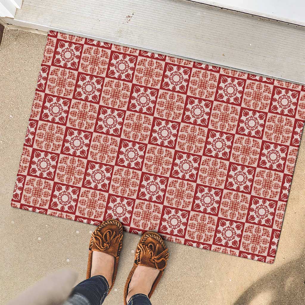 Ulaula Palaka Quilt Hawaii Rubber Doormat Hawaiian Tropical Monstera Sea Turtle LT14 - Polynesian Pride