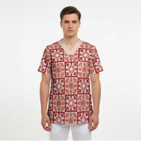 Ulaula Palaka Quilt Hawaii Scrub Top Hawaiian Tropical Monstera Sea Turtle