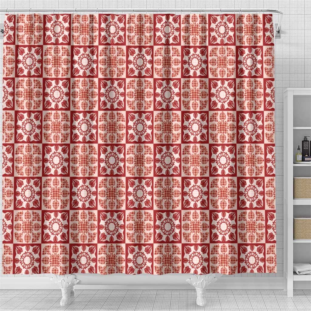 Ulaula Palaka Quilt Hawaii Shower Curtain Hawaiian Tropical Monstera Sea Turtle LT14 - Polynesian Pride