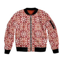 Ulaula Palaka Quilt Hawaii Sleeve Zip Bomber Jacket Hawaiian Tropical Monstera Sea Turtle LT14 Unisex Red - Polynesian Pride