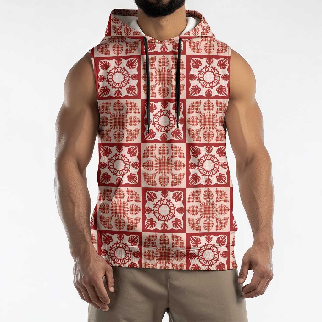 Ulaula Palaka Quilt Hawaii Sleeveless Hoodie Hawaiian Tropical Monstera Sea Turtle LT14 - Polynesian Pride