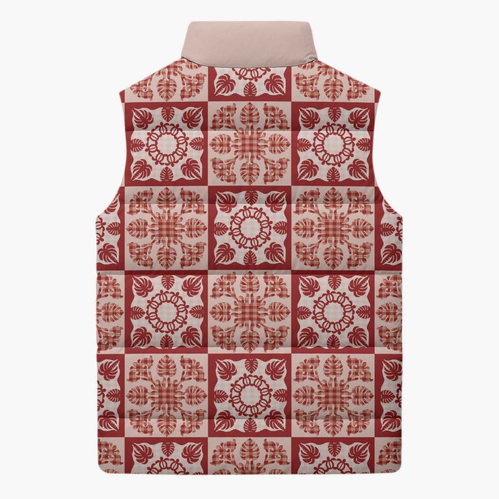 Ulaula Palaka Quilt Hawaii Sleeveless Puffer Jacket Hawaiian Tropical Monstera Sea Turtle LT14 - Polynesian Pride