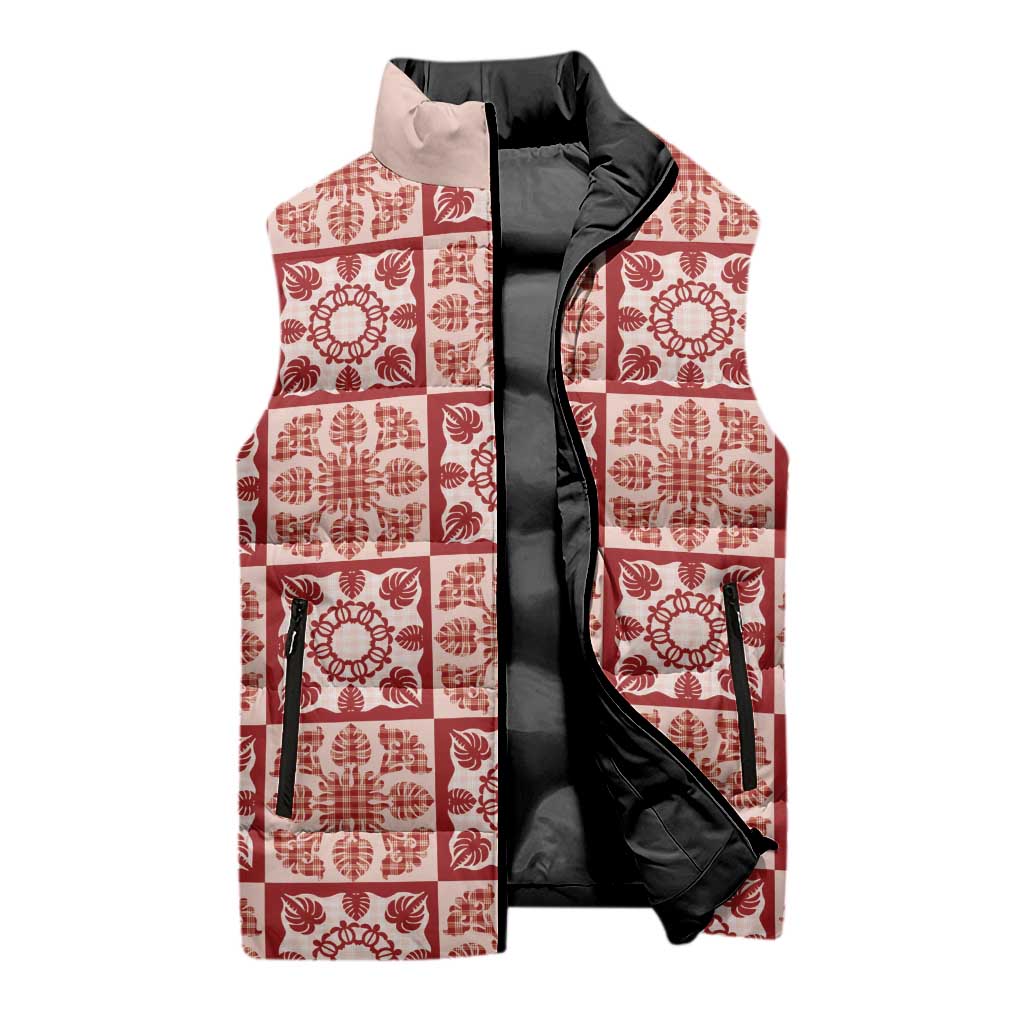 Ulaula Palaka Quilt Hawaii Sleeveless Puffer Jacket Hawaiian Tropical Monstera Sea Turtle LT14 - Polynesian Pride