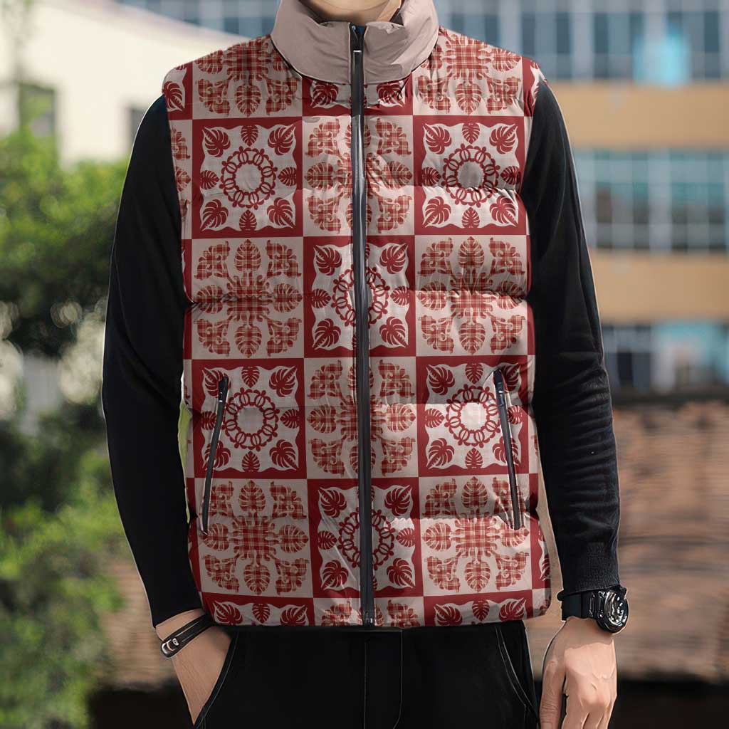 Ulaula Palaka Quilt Hawaii Sleeveless Puffer Jacket Hawaiian Tropical Monstera Sea Turtle LT14 - Polynesian Pride