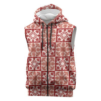 Ulaula Palaka Quilt Hawaii Sleeveless Zip Hoodie Hawaiian Tropical Monstera Sea Turtle LT14 Red - Polynesian Pride