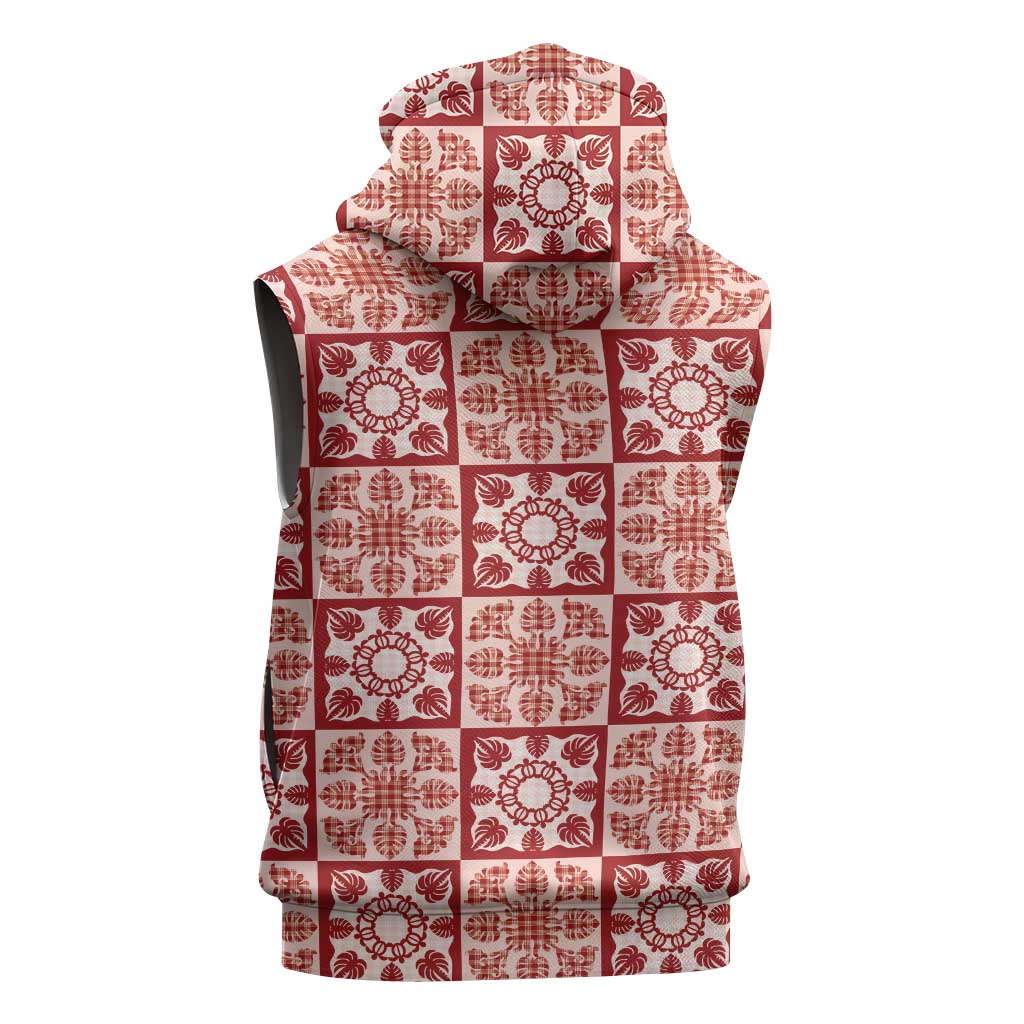 Ulaula Palaka Quilt Hawaii Sleeveless Zip Hoodie Hawaiian Tropical Monstera Sea Turtle LT14 - Polynesian Pride