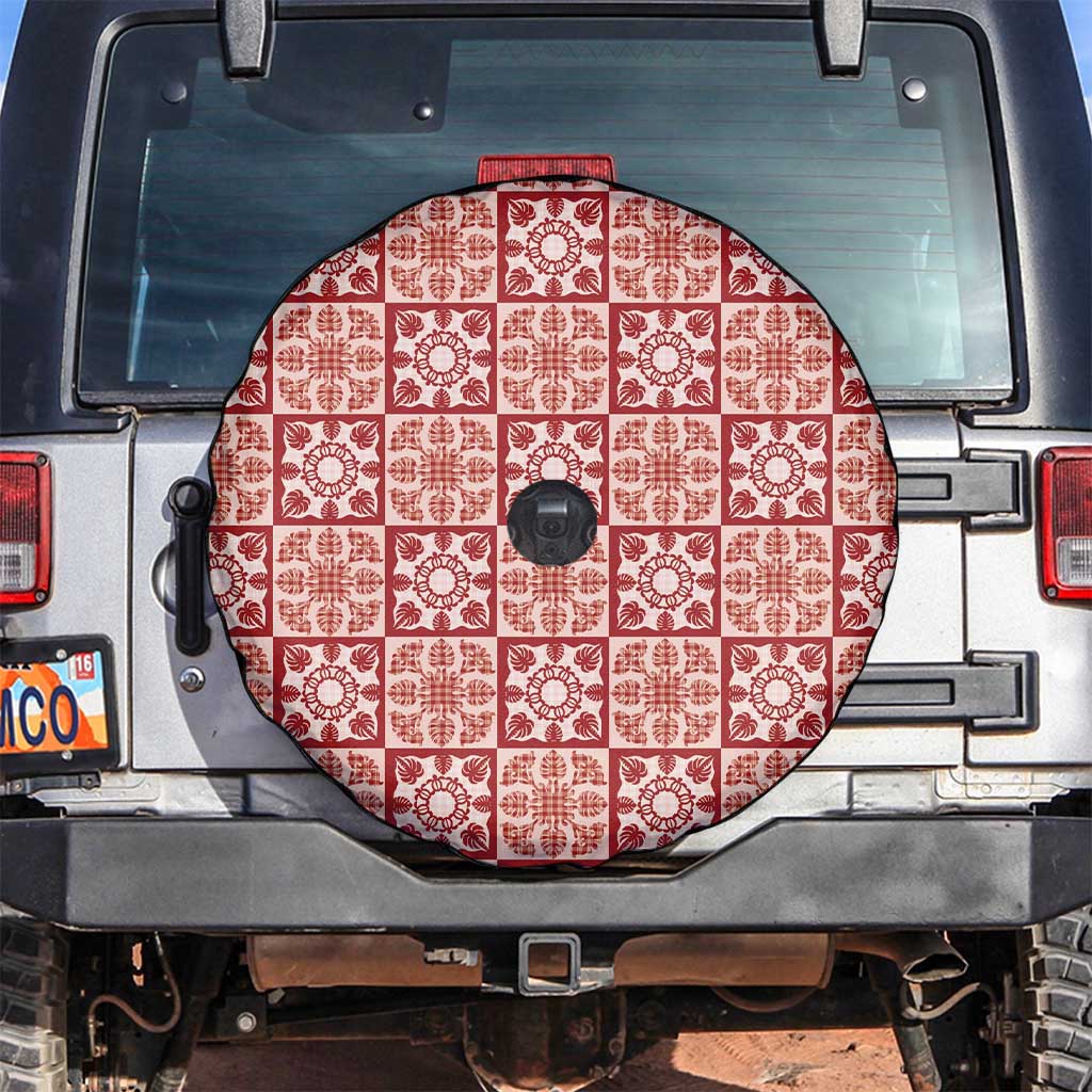 Ulaula Palaka Quilt Hawaii Spare Tire Cover Hawaiian Tropical Monstera Sea Turtle LT14 Red - Polynesian Pride