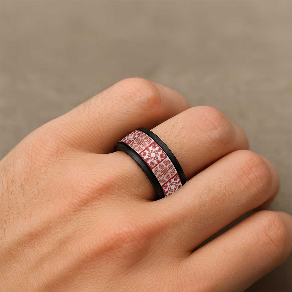 Ulaula Palaka Quilt Hawaii Spinner Ring Hawaiian Tropical Monstera Sea Turtle LT14 - Polynesian Pride