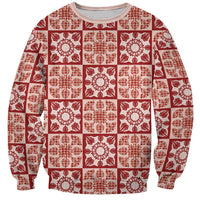 Ulaula Palaka Quilt Hawaii Sweatshirt Hawaiian Tropical Monstera Sea Turtle LT14 Unisex Red - Polynesian Pride