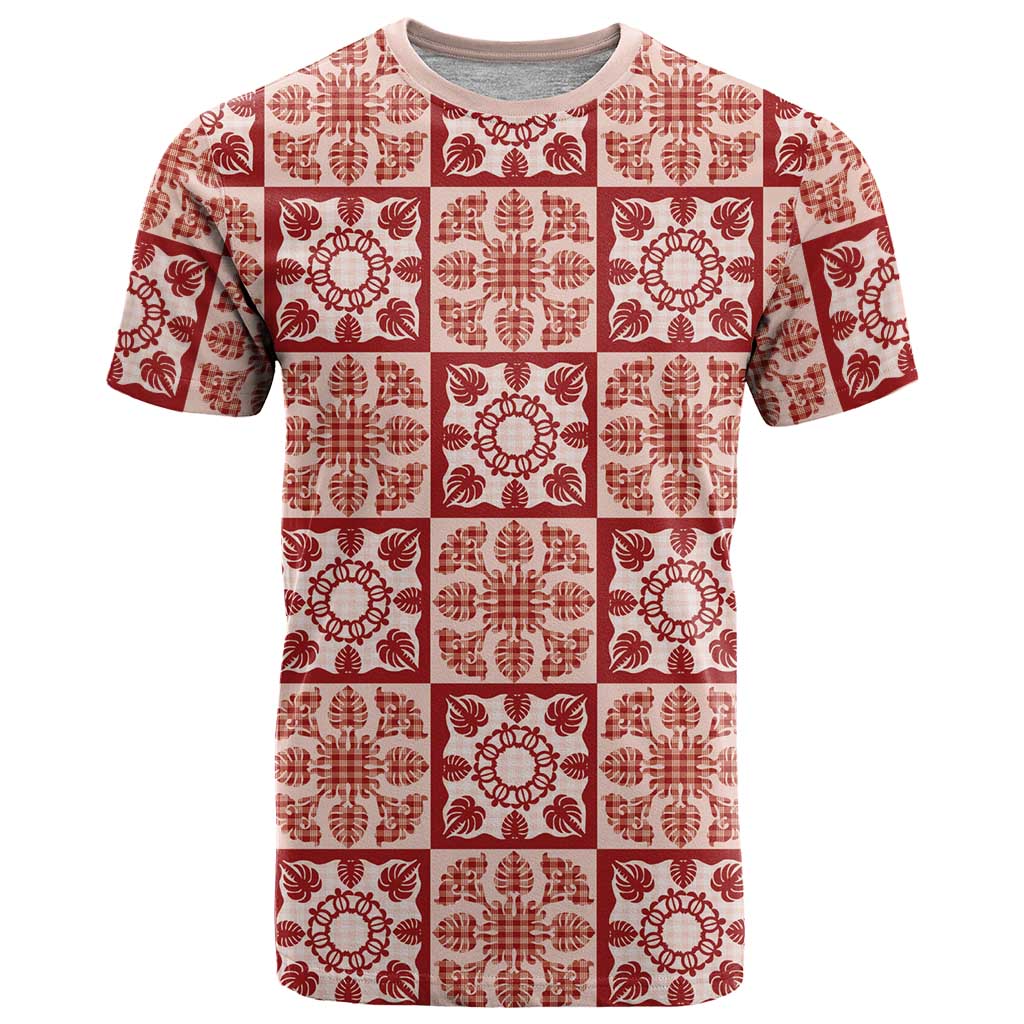Ulaula Palaka Quilt Hawaii T Shirt Hawaiian Tropical Monstera Sea Turtle LT14 Red - Polynesian Pride