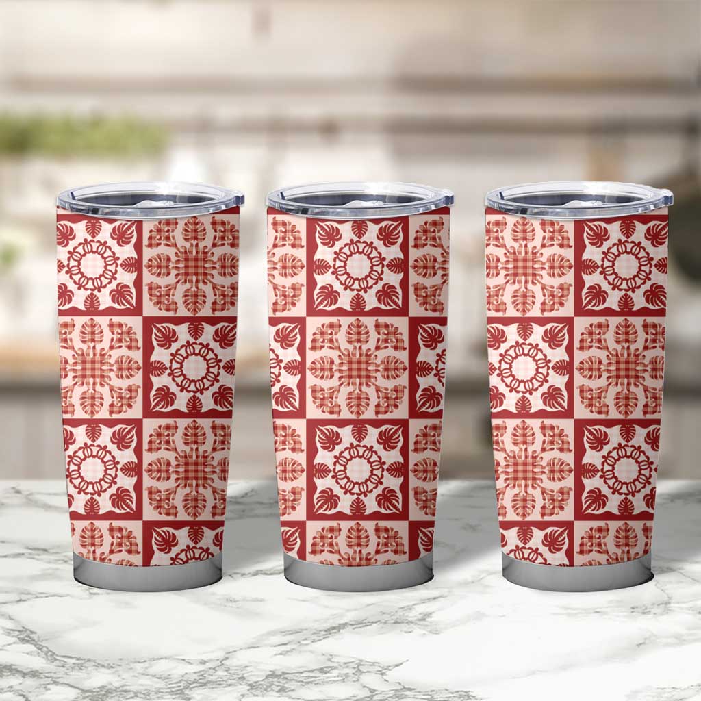 Ulaula Palaka Quilt Hawaii Tumbler Cup Hawaiian Tropical Monstera Sea Turtle LT14 - Polynesian Pride