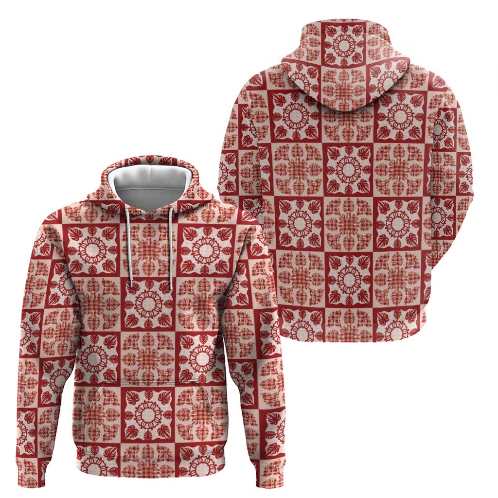 Ulaula Palaka Quilt Hawaii Zip Hoodie Hawaiian Tropical Monstera Sea Turtle LT14 - Polynesian Pride