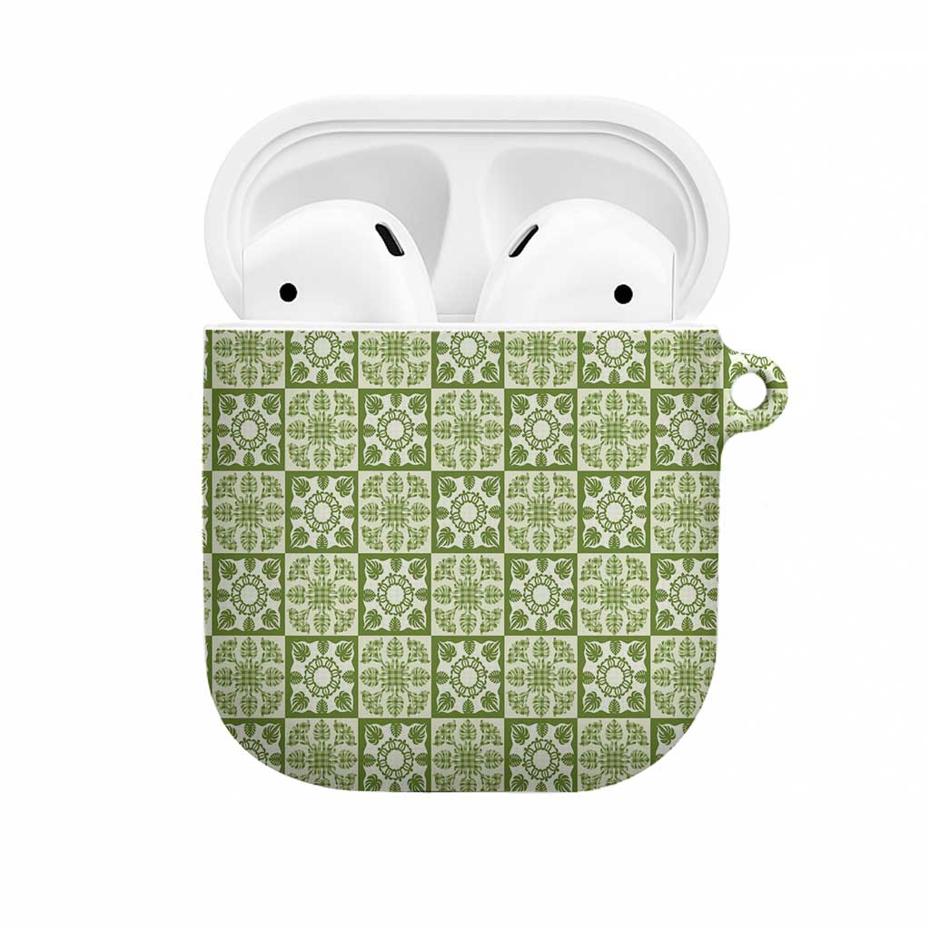 Omaomao Palaka Quilt Hawaii AirPods Case Hawaiian Tropical Monstera Sea Turtle LT14 Green - Polynesian Pride