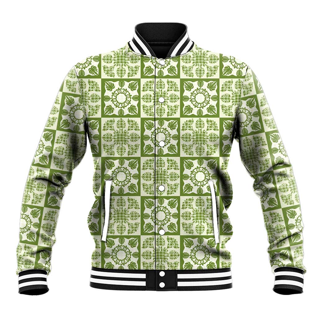 Omaomao Palaka Quilt Hawaii Baseball Jacket Hawaiian Tropical Monstera Sea Turtle LT14 Unisex Green - Polynesian Pride