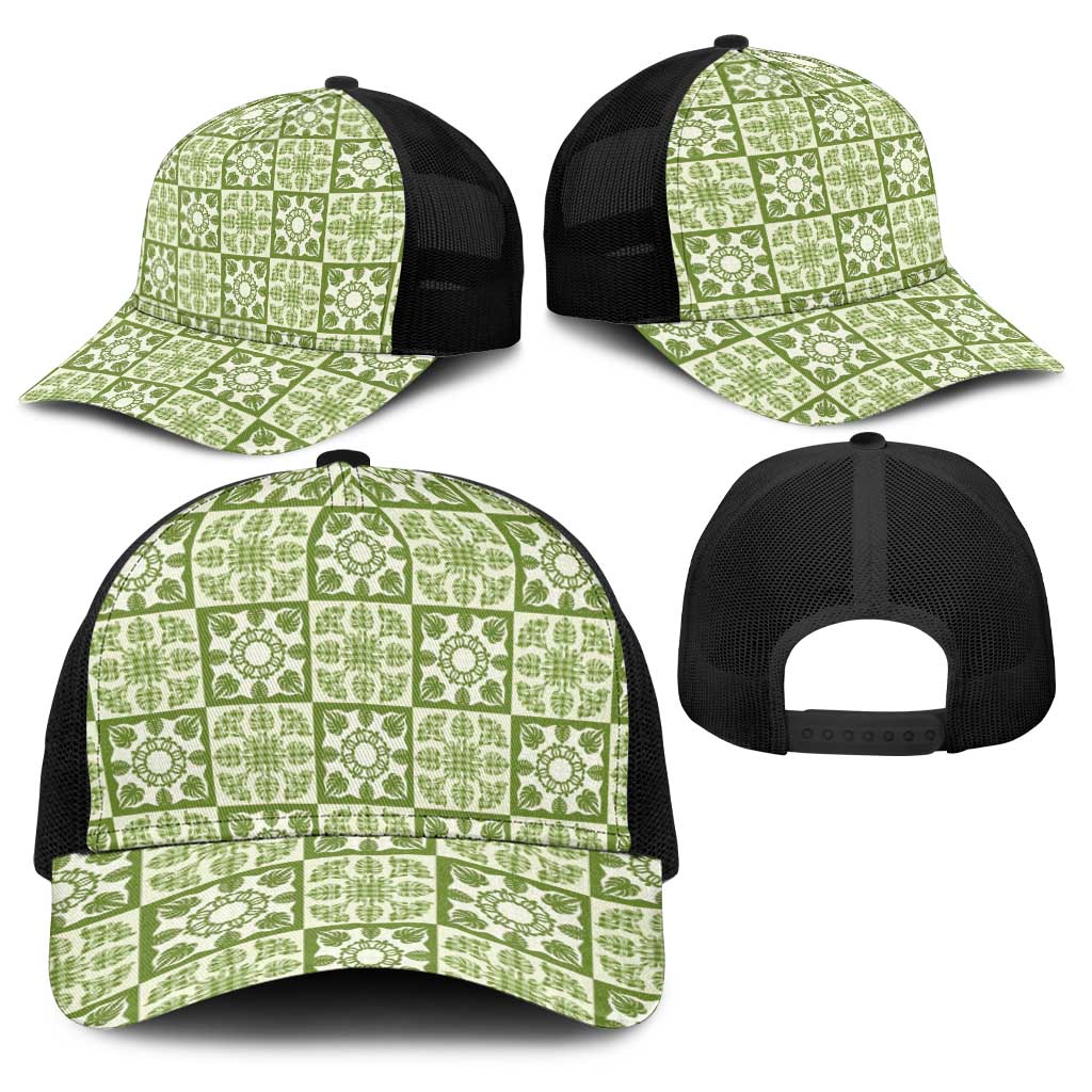 Omaomao Palaka Quilt Hawaii Baseball Net Cap Hawaiian Tropical Monstera Sea Turtle LT14 - Polynesian Pride