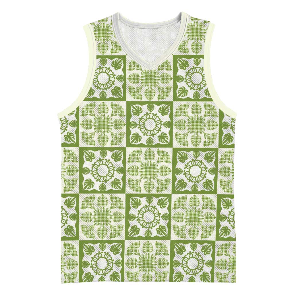 Omaomao Palaka Quilt Hawaii Basketball Jersey Hawaiian Tropical Monstera Sea Turtle LT14 Unisex Green - Polynesian Pride