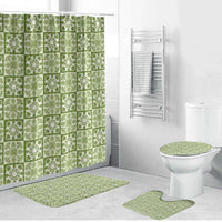Omaomao Palaka Quilt Hawaii Bathroom Set Hawaiian Tropical Monstera Sea Turtle LT14 Bathroom Set (4 pcs) Green - Polynesian Pride