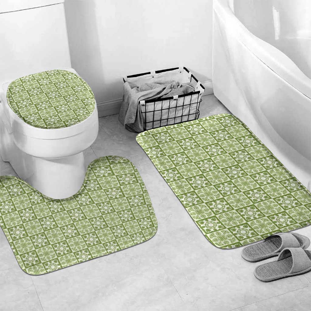 Omaomao Palaka Quilt Hawaii Bathroom Set Hawaiian Tropical Monstera Sea Turtle LT14 Mat Set Only (3 pcs) One Size Green - Polynesian Pride