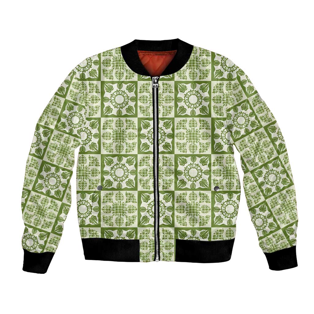 Omaomao Palaka Quilt Hawaii Bomber Jacket Hawaiian Tropical Monstera Sea Turtle
