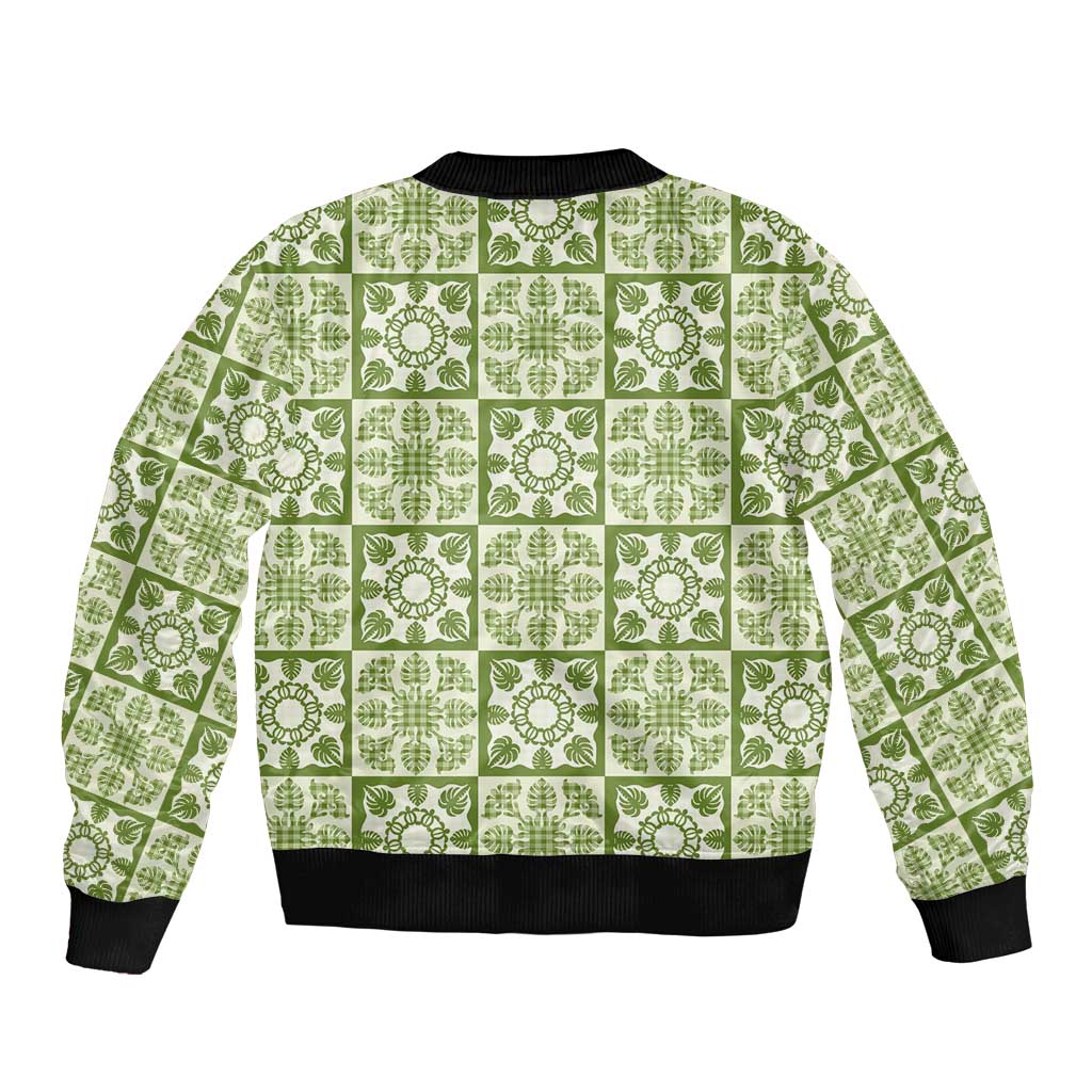 Omaomao Palaka Quilt Hawaii Bomber Jacket Hawaiian Tropical Monstera Sea Turtle