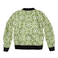 Omaomao Palaka Quilt Hawaii Bomber Jacket Hawaiian Tropical Monstera Sea Turtle