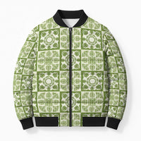 Omaomao Palaka Quilt Hawaii Bomber Puffer Jacket Hawaiian Tropical Monstera Sea Turtle LT14 Unisex Green - Polynesian Pride