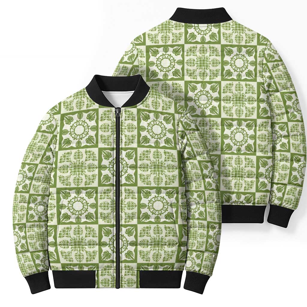 Omaomao Palaka Quilt Hawaii Bomber Puffer Jacket Hawaiian Tropical Monstera Sea Turtle LT14 - Polynesian Pride