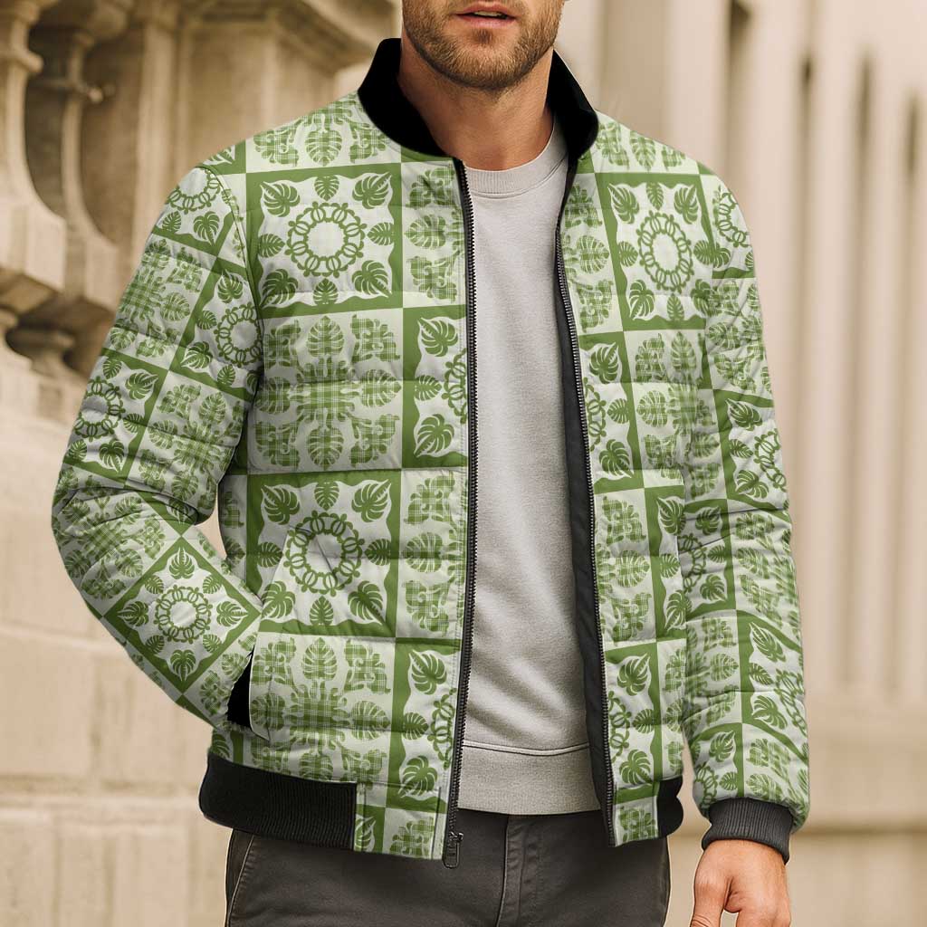 Omaomao Palaka Quilt Hawaii Bomber Puffer Jacket Hawaiian Tropical Monstera Sea Turtle LT14 - Polynesian Pride