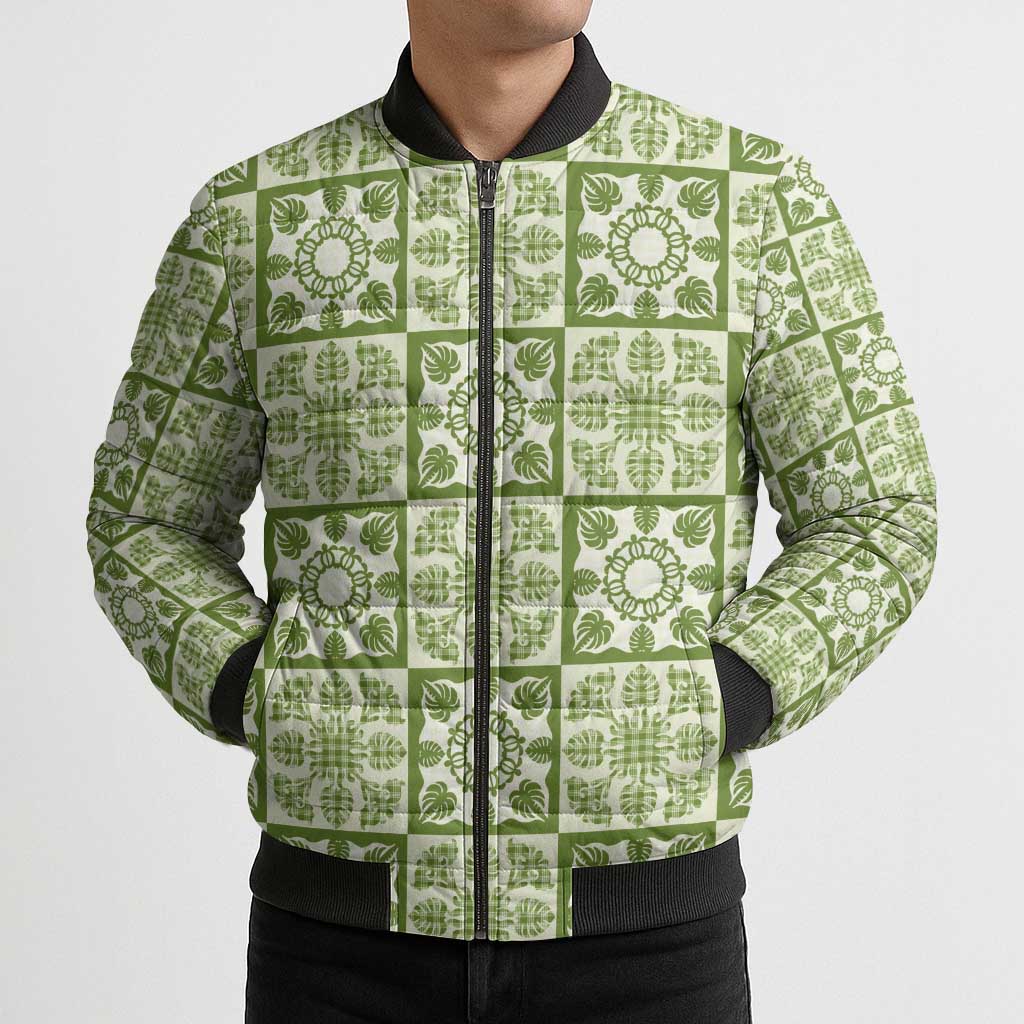 Omaomao Palaka Quilt Hawaii Bomber Puffer Jacket Hawaiian Tropical Monstera Sea Turtle LT14 - Polynesian Pride
