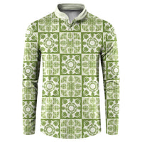 Omaomao Palaka Quilt Hawaii Button Sweatshirt Hawaiian Tropical Monstera Sea Turtle LT14 Green - Polynesian Pride