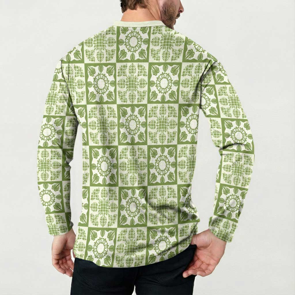 Omaomao Palaka Quilt Hawaii Button Sweatshirt Hawaiian Tropical Monstera Sea Turtle LT14 - Polynesian Pride