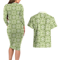 Omaomao Palaka Quilt Hawaii Couples Matching Long Sleeve Bodycon Dress and Hawaiian Shirt Hawaiian Tropical Monstera Sea Turtle