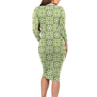 Omaomao Palaka Quilt Hawaii Family Matching Long Sleeve Bodycon Dress and Hawaiian Shirt Hawaiian Tropical Monstera Sea Turtle