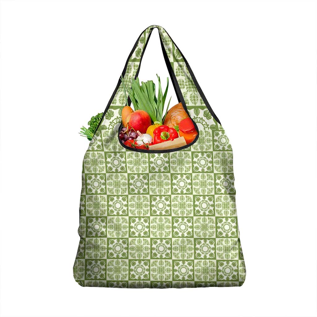 Omaomao Palaka Quilt Hawaii Grocery Bag Hawaiian Tropical Monstera Sea Turtle LT14 1-pack One Size Green - Polynesian Pride