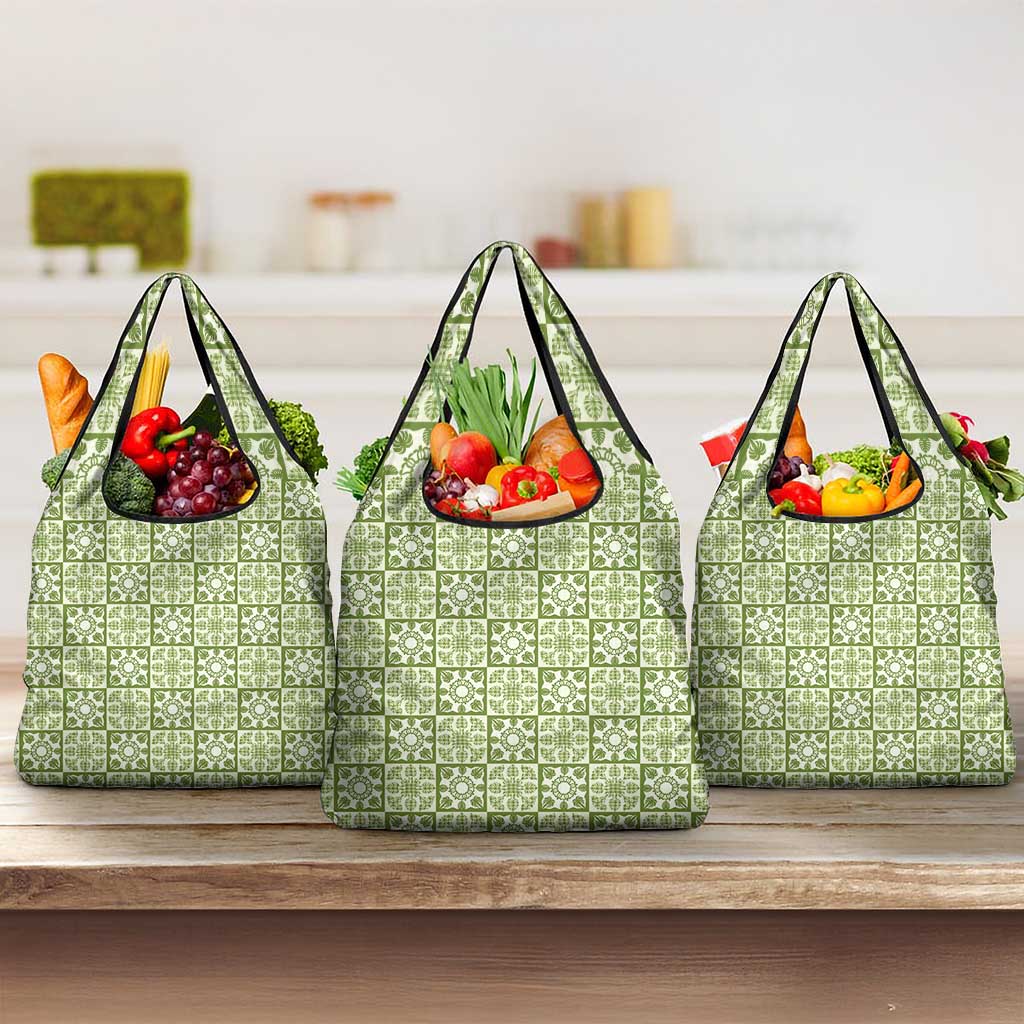 Omaomao Palaka Quilt Hawaii Grocery Bag Hawaiian Tropical Monstera Sea Turtle LT14 3-pack One Size Green - Polynesian Pride