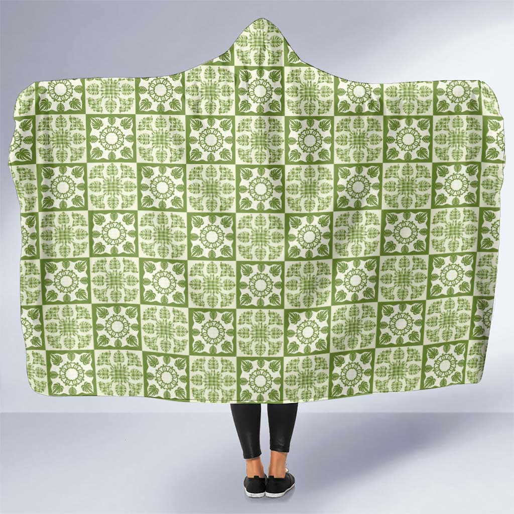 Omaomao Palaka Quilt Hawaii Hooded Blanket Hawaiian Tropical Monstera Sea Turtle LT14 One Size Green - Polynesian Pride
