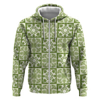 Omaomao Palaka Quilt Hawaii Hoodie Hawaiian Tropical Monstera Sea Turtle LT14 Zip Hoodie Green - Polynesian Pride