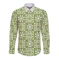 Omaomao Palaka Quilt Hawaii Long Sleeve Button Shirt Hawaiian Tropical Monstera Sea Turtle LT14 Unisex Green - Polynesian Pride