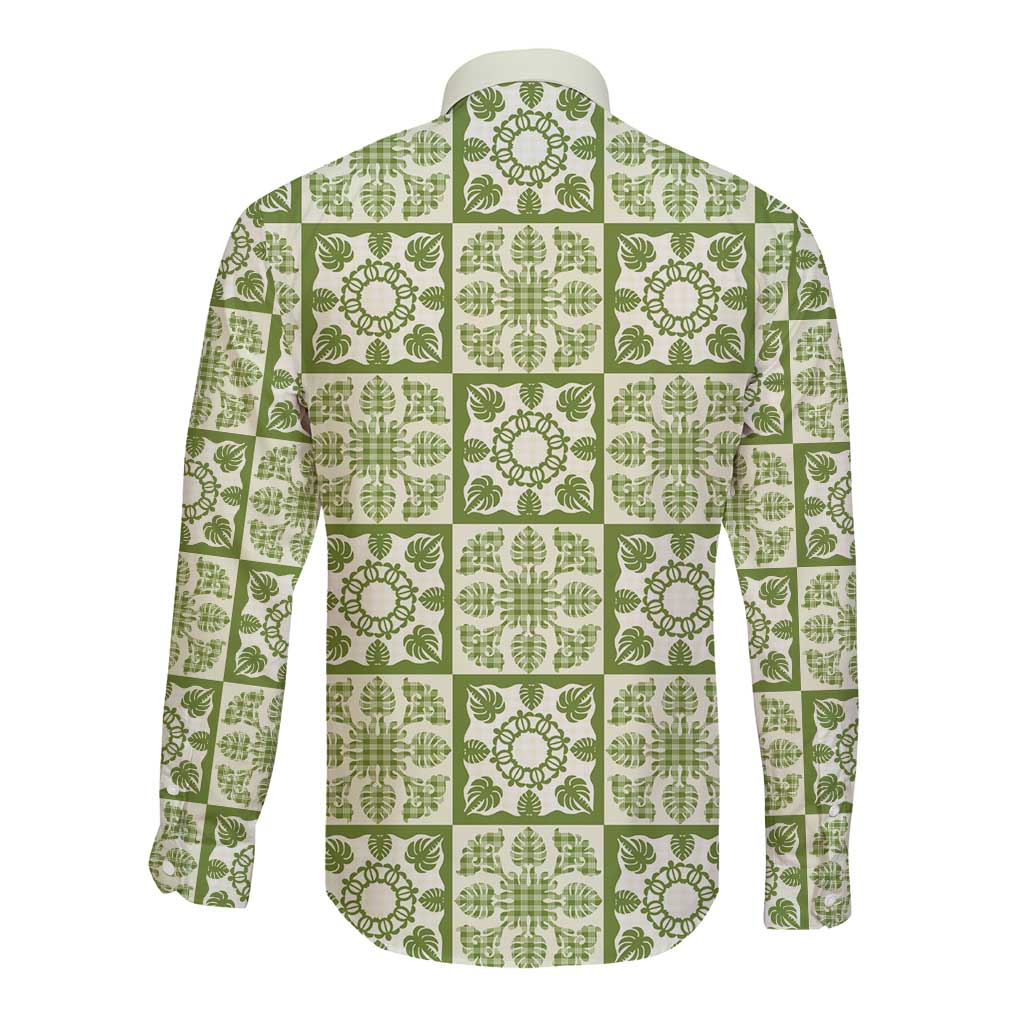 Omaomao Palaka Quilt Hawaii Long Sleeve Button Shirt Hawaiian Tropical Monstera Sea Turtle LT14 - Polynesian Pride