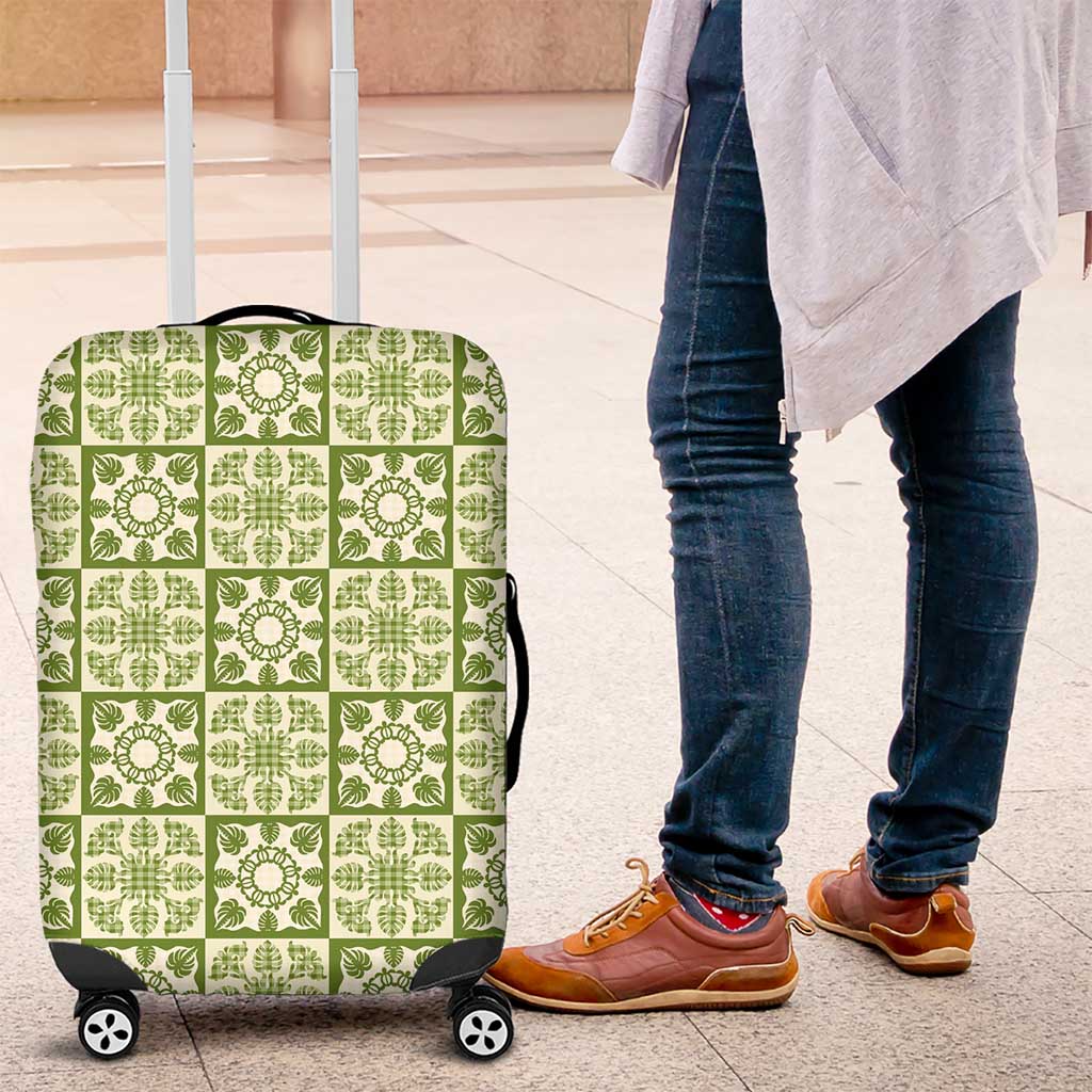 Omaomao Palaka Quilt Hawaii Luggage Cover Hawaiian Tropical Monstera Sea Turtle LT14 Green - Polynesian Pride
