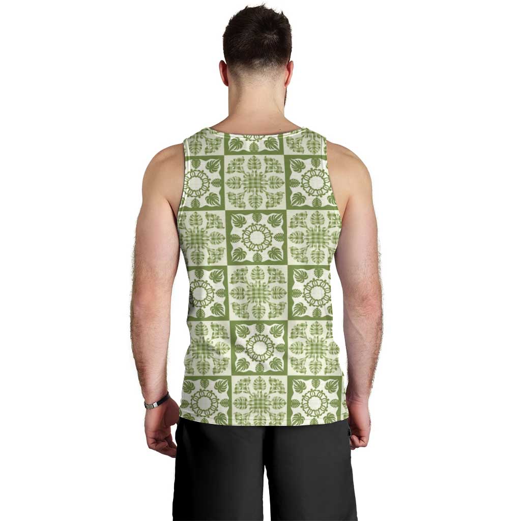 Omaomao Palaka Quilt Hawaii Men Tank Top Hawaiian Tropical Monstera Sea Turtle LT14 - Polynesian Pride