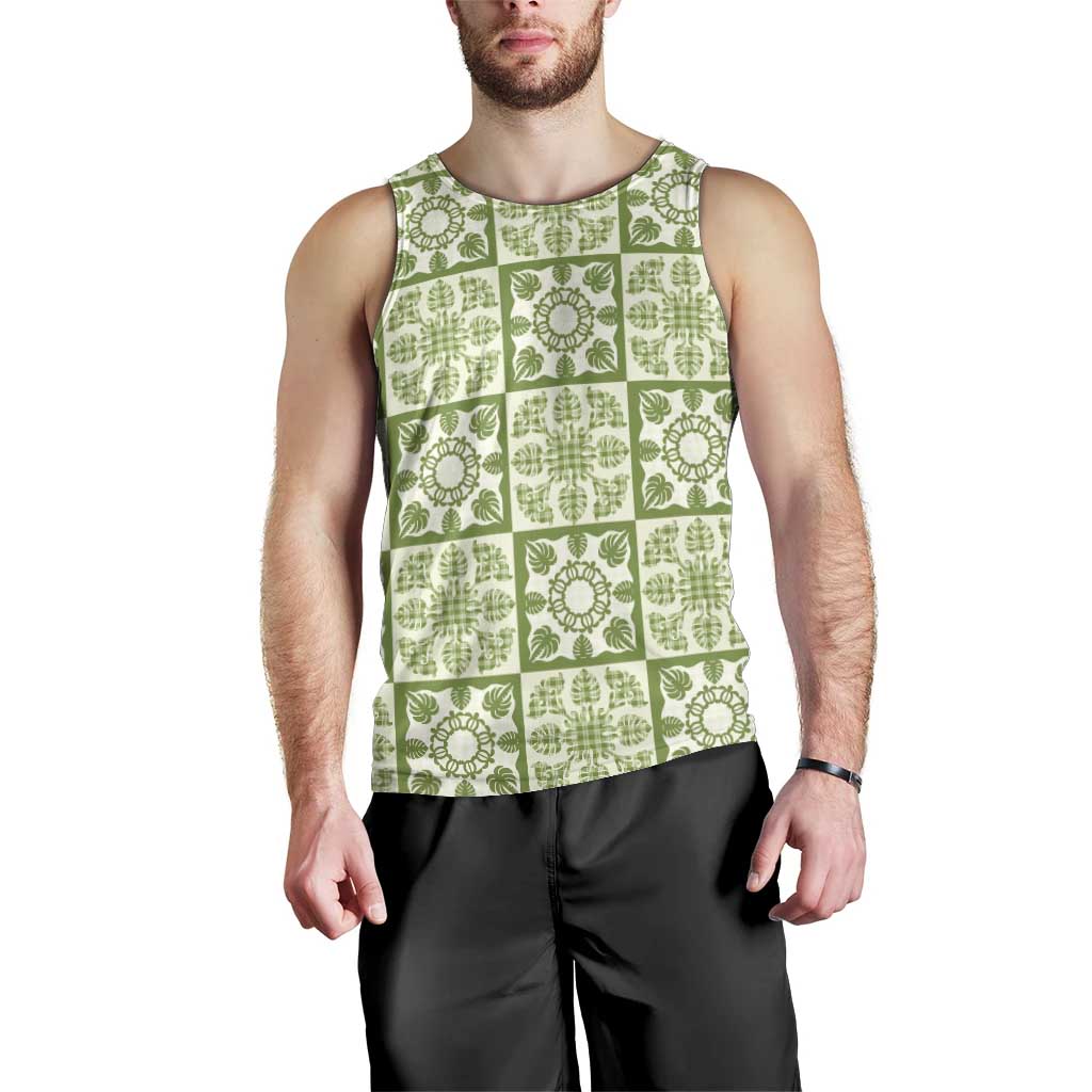 Omaomao Palaka Quilt Hawaii Men Tank Top Hawaiian Tropical Monstera Sea Turtle LT14 - Polynesian Pride