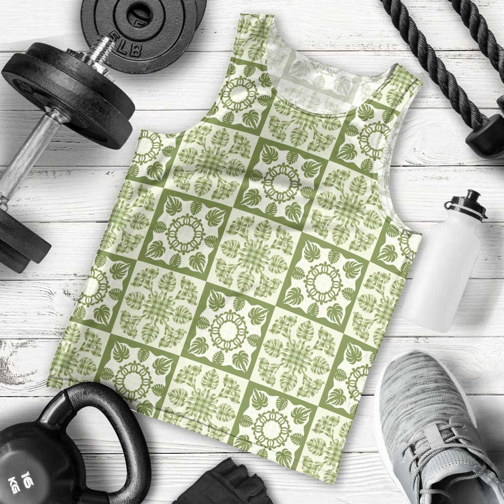 Omaomao Palaka Quilt Hawaii Men Tank Top Hawaiian Tropical Monstera Sea Turtle LT14 - Polynesian Pride