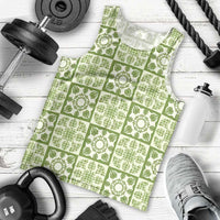 Omaomao Palaka Quilt Hawaii Men Tank Top Hawaiian Tropical Monstera Sea Turtle LT14 - Polynesian Pride
