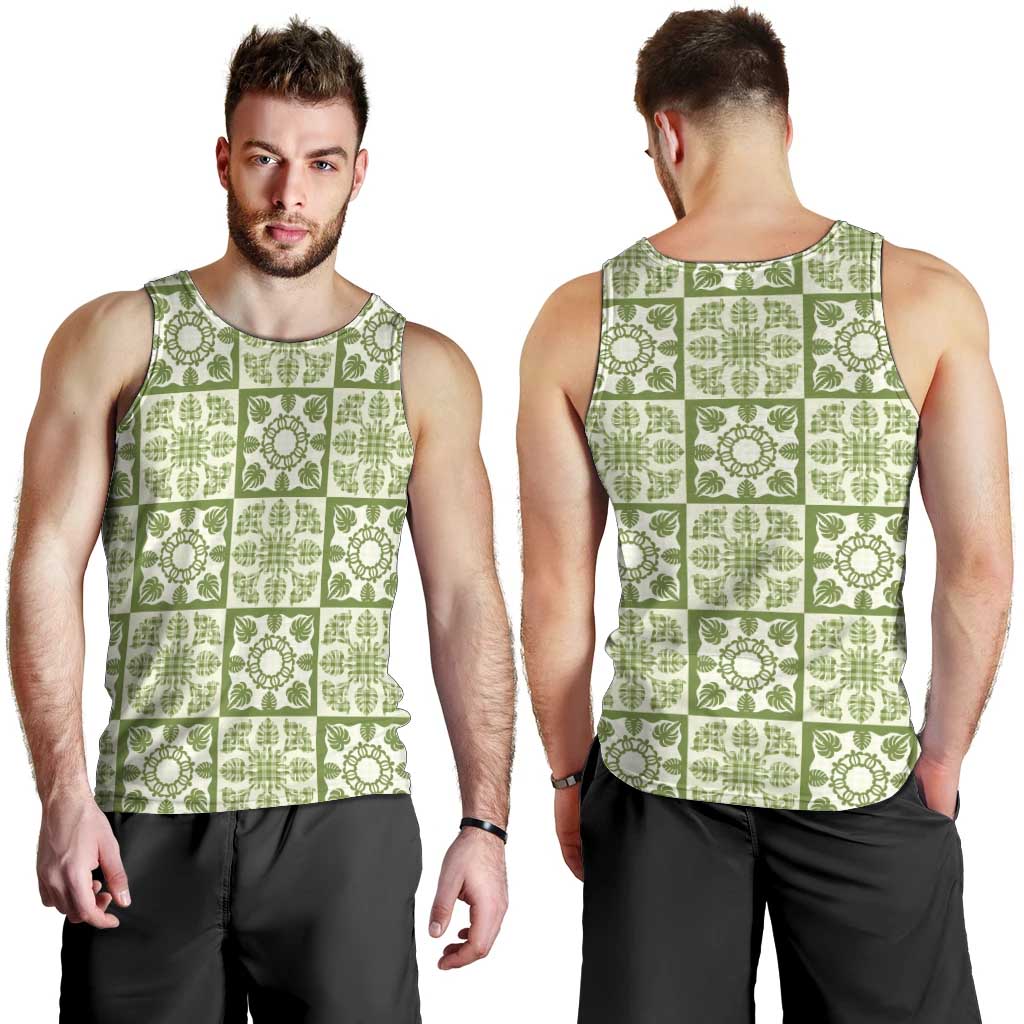 Omaomao Palaka Quilt Hawaii Men Tank Top Hawaiian Tropical Monstera Sea Turtle LT14 - Polynesian Pride