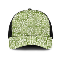 Omaomao Palaka Quilt Hawaii Mesh Trucker Cap Hawaiian Tropical Monstera Sea Turtle LT14 One Size Black Green - Polynesian Pride